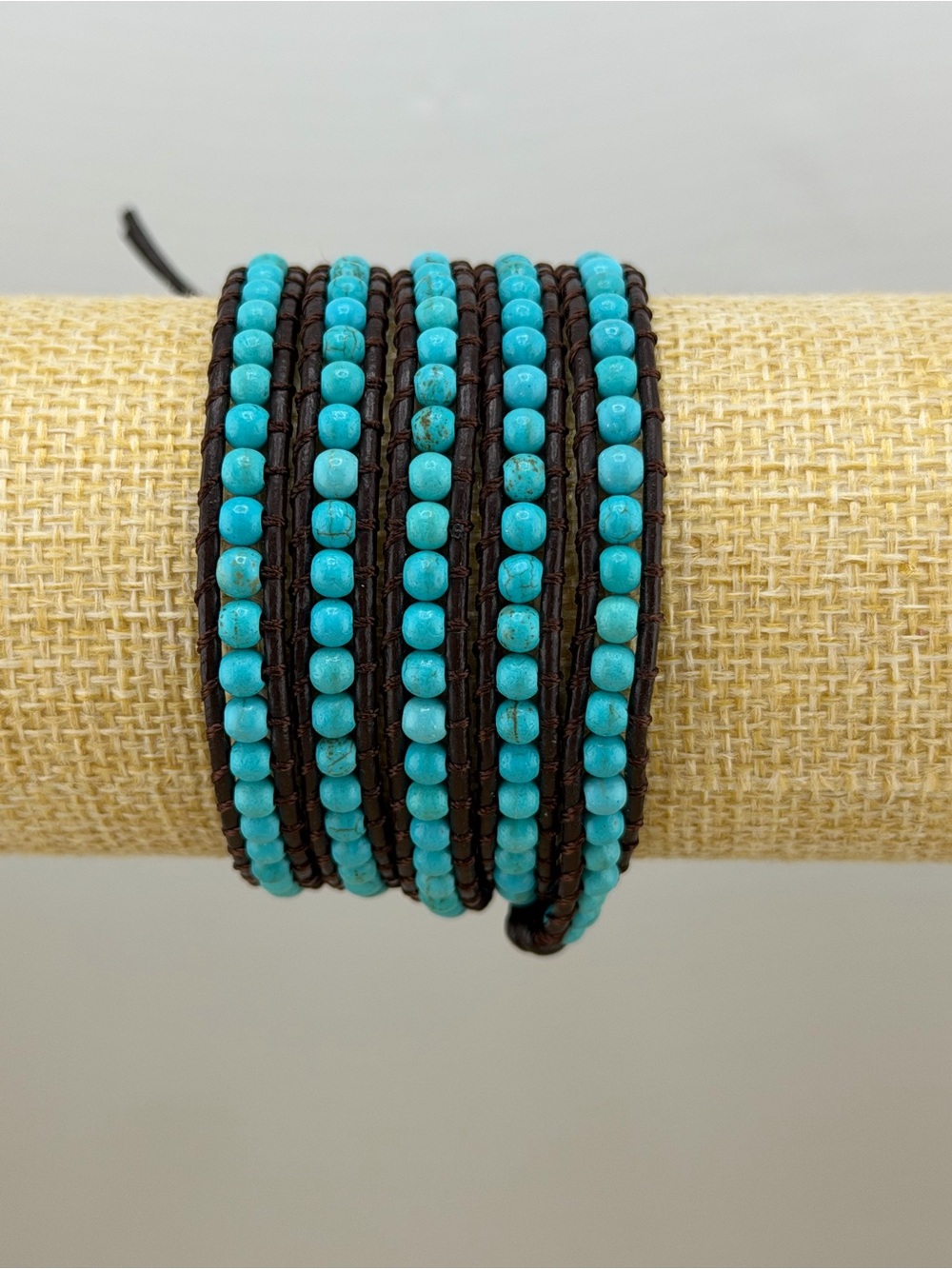 NWT  Boho Wrap Bracelet Beaded Leather Multi Strand Dark brown and turquoise